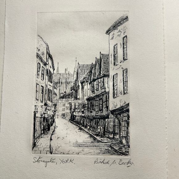 Pen and Ink Drawing of Stonegate York Ye Olde Starre Inn by Richard W Barker 6x4 - Picture 1 of 16